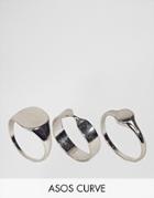 Asos Curve Pack Of 3 Sleek Sovereign And Twist Ring Pack - Silver