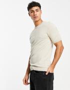 Asos Design Muscle Fit Knitted T-shirt In Stone-neutral