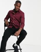 Asos Design Skinny Fit Shirt In Burgundy-red
