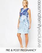 Asos Maternity Salon Scuba Body-conscious Dress With Organza Overlay In Floral Print - Multi
