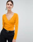 Asos Design Sweater With Wrap Detail - Yellow