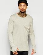 Black Kaviar Longline Long Sleeve T-shirt With Drape - Beige