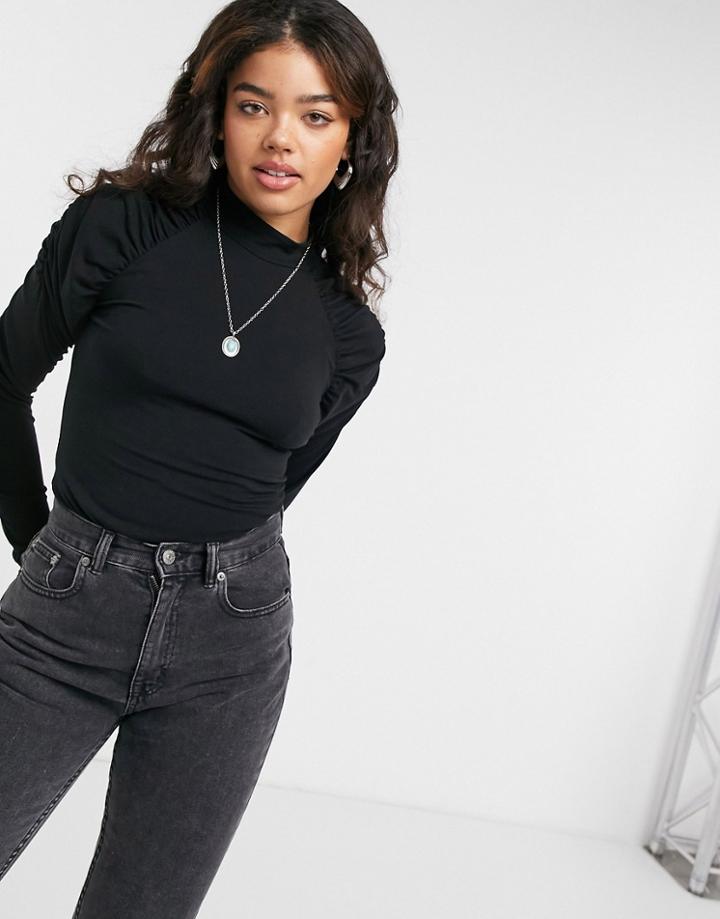 Only Ruched Sleeve Top In Black