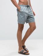 Asos Swim Shorts In Acid Wash With Geo-tribal Print In Mid Length - Gray