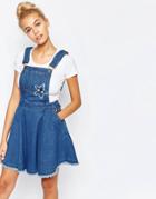Mini Cream Denim Overall Dress - Blue