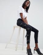 Asos Design Whitby Low Rise Skinny Jeans With Buckles - Black