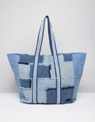 Asos Lifestyle Oversized Denim Patchwork Shopper Bag - Blue