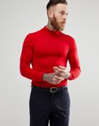 Asos Muscle Fit Merino Turtleneck Sweater In Red - Red