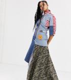 Db Berdan Pinstripe Denim Maxi Dress With Asymmetric Camo Panel-blue