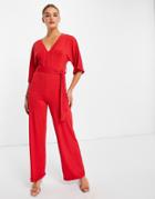 Unique21 Kimono Sleeve Jumpsuit In Red