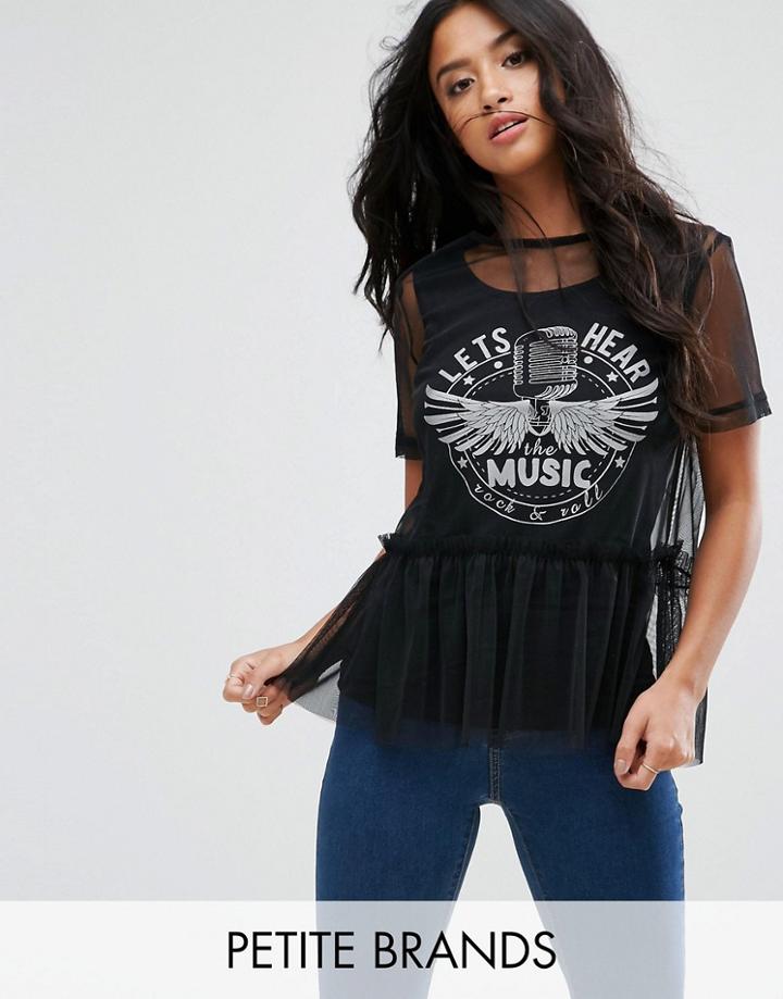 Noisy May Petite Logo T-shirt With Mesh Overlay - Black