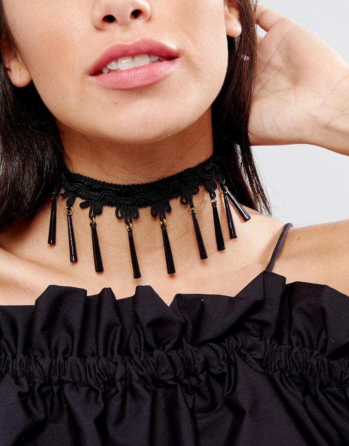 Vanessa Mooney Festival Detail Drop Detail Choker Necklace With Gold Plated Fastening - Black