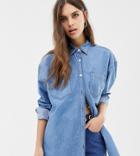 Reclaimed Vintage Inspired Oversized Denim Shirt In Dark Stone Wash-blue