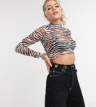Rokoko Long Sleeve Crop T-shirt In Brown Zebra Mesh Set