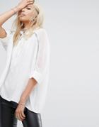 Religion Relaxed Shirt With Rhinestone Embellished Collar And Sleeves - White