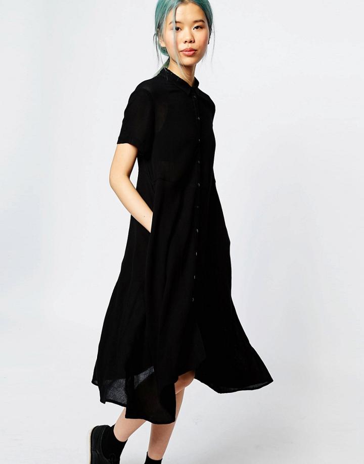 Monki Short Sleeve Shirt Dress - Black