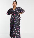 Twisted Wunder Plus Maxi Tea Dress In Contrasting Heart Print-red