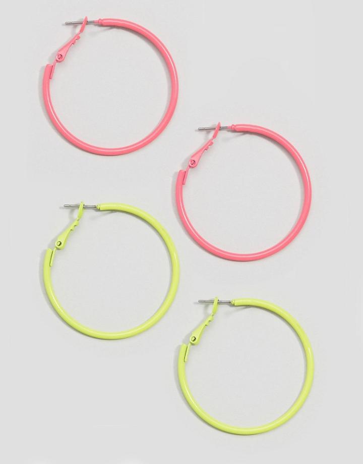 New Look 2 Pack Neon Hoop Earrings - Yellow