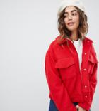 Monki Textured Short Jacket With Oversized Pockets In Red