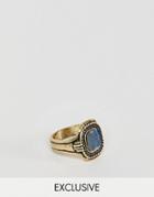 Reclaimed Vintage Ring With Blue Semi-precious Stone In Burnished Gold Exclusive To Asos - Gold