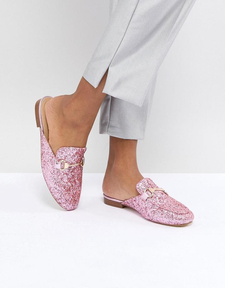 Raid Pink Glitter Flat Mules - Pink