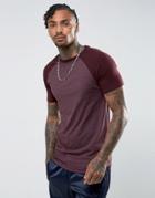 Asos Muscle Fit T-shirt With Contrast Raglan - Red