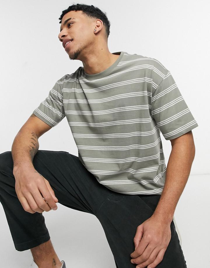New Look Oversized Stripe T-shirt In Khaki-green