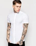Asos Skinny Shirt In White With Grandad Collar And Short Sleeves - White