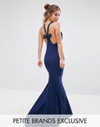Jarlo Petite Halterneck Maxi Dress With Bow Back Detail - Navy