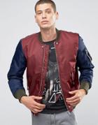 Diesel W-to Nylon Bomber Jacket Contrast Sleeves - Red