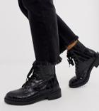 New Look Wide Fit Lace Up Flat Hiker Boot In Black