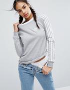 Adidas Originals Gray Three Stripe Long Sleeve T-shirt - Gray