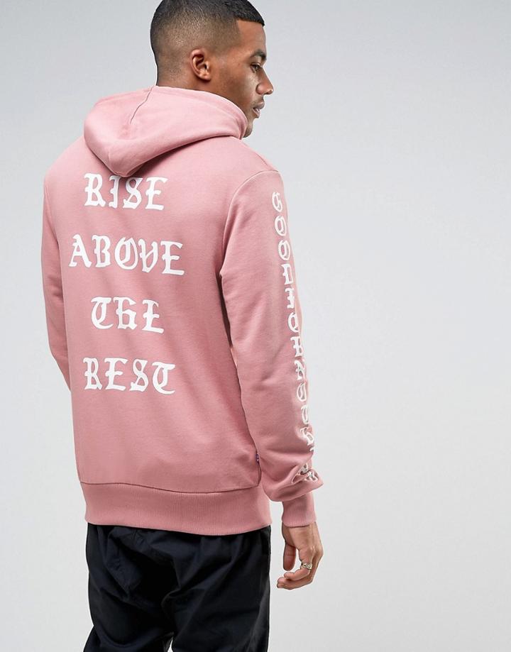 Good For Nothing Hoodie With Sleeve Print - Pink