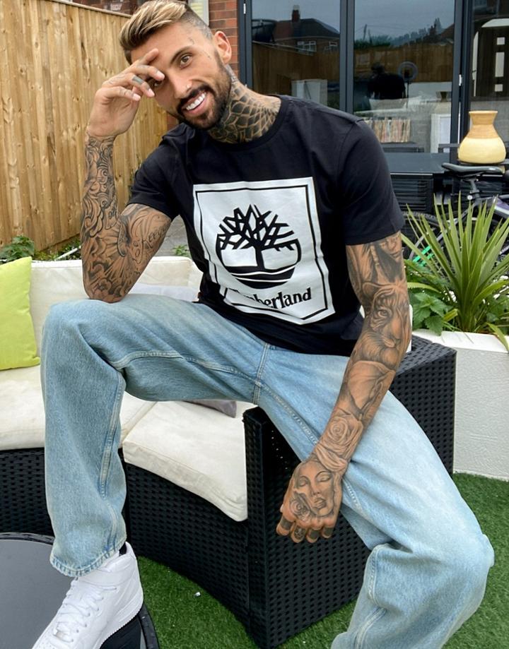 Timberland Front Box Logo Print T-shirt In Black