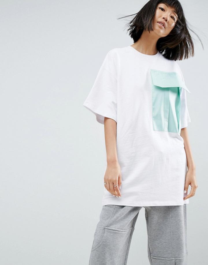 Asos White T-shirt With Satin Pocket - White