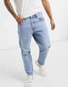 Bershka Straight Leg Vintage Fit Jeans In Washed Blue-blues