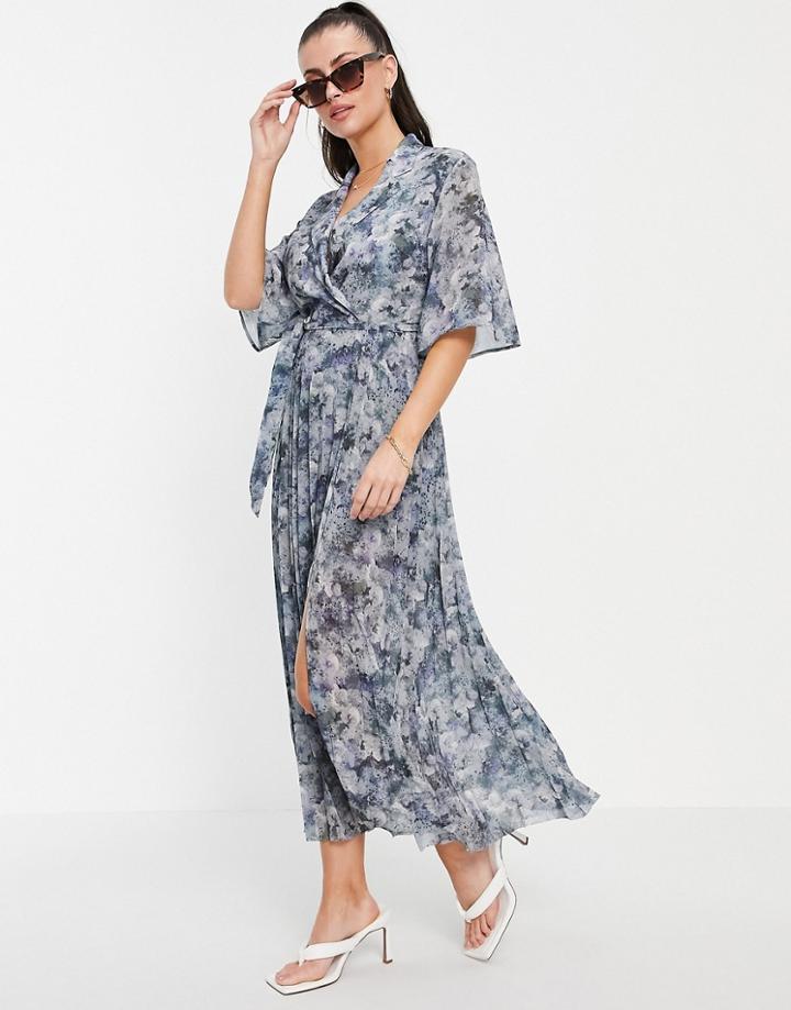 & Other Stories Recycled Abstract Print Pleated Skirt Midi Dress-blues