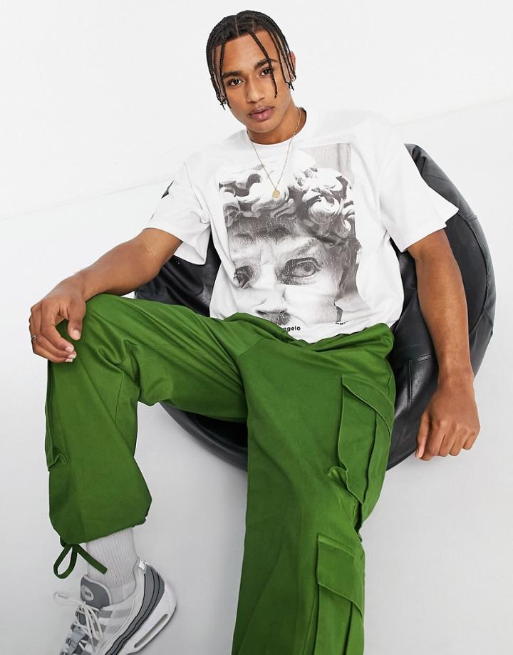 Pull & Bear Miguel Angel Graphic Printed T-shirt In White