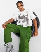 Pull & Bear Miguel Angel Graphic Printed T-shirt In White