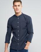 Minimum Justo Grandad Shirt Woven Stripe Slim Fit In Navy - Navy