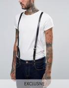 Reclaimed Vintage Inspired Leather Suspenders Black - Black