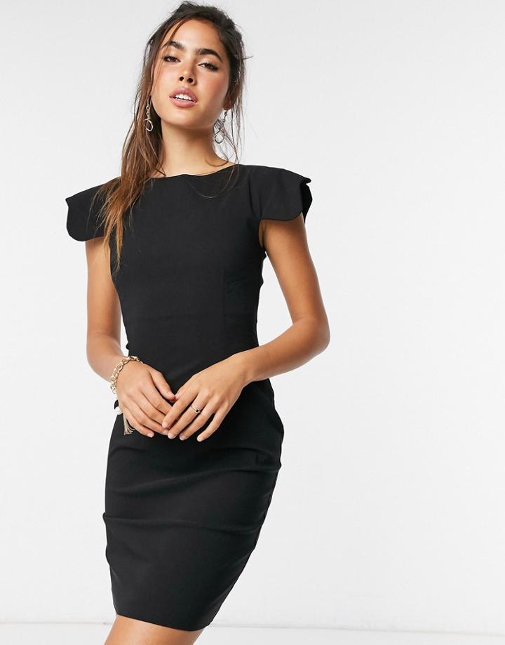 Vesper Poppy Scalloped Sleeve Mini Dress In Black