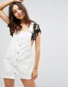 Pull & Bear Denim Overall Dress - White