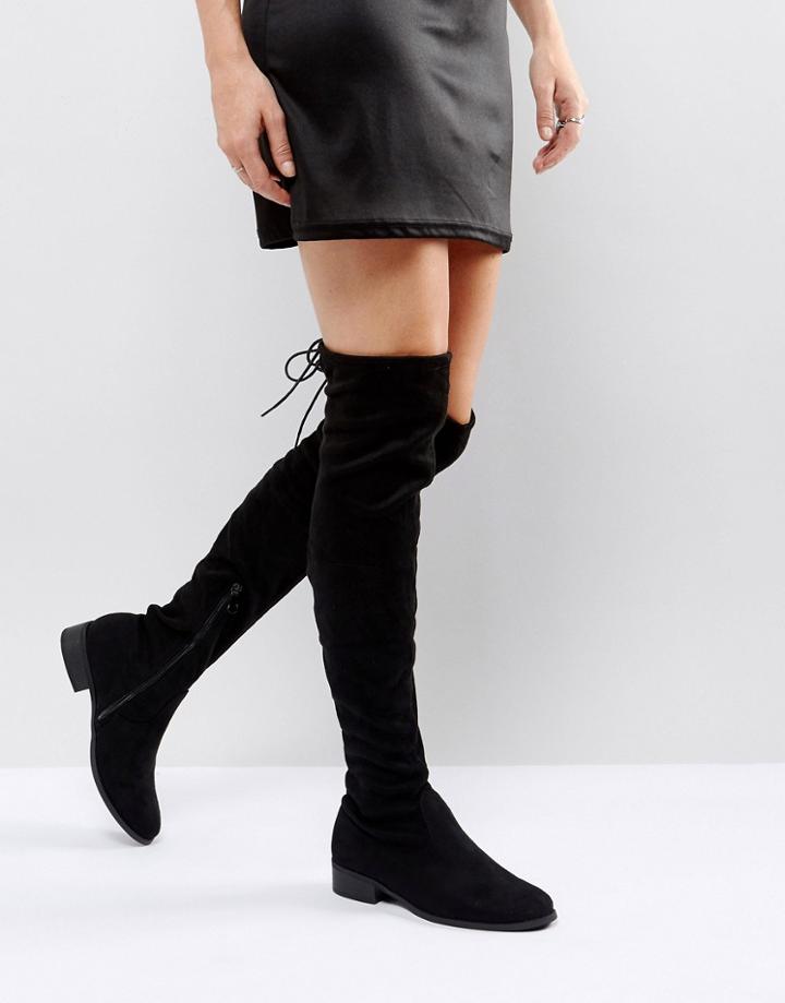Public Desire Elle Black Flat Over The Knee Boot - Black