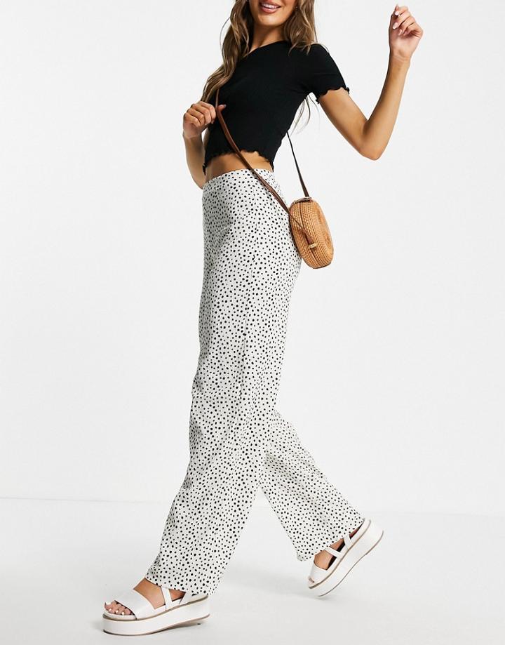 Stradivarius Wide Leg Relaxed Pants In White Polka Dot-multi