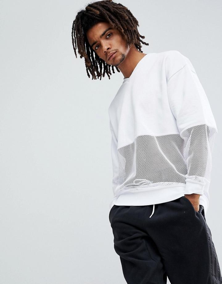 Asos Oversized V Neck Sweatshirt With Mesh Panelling - White