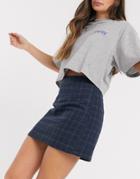 Heartbreak Tailored Mini Skirt In Navy And Green Plaid