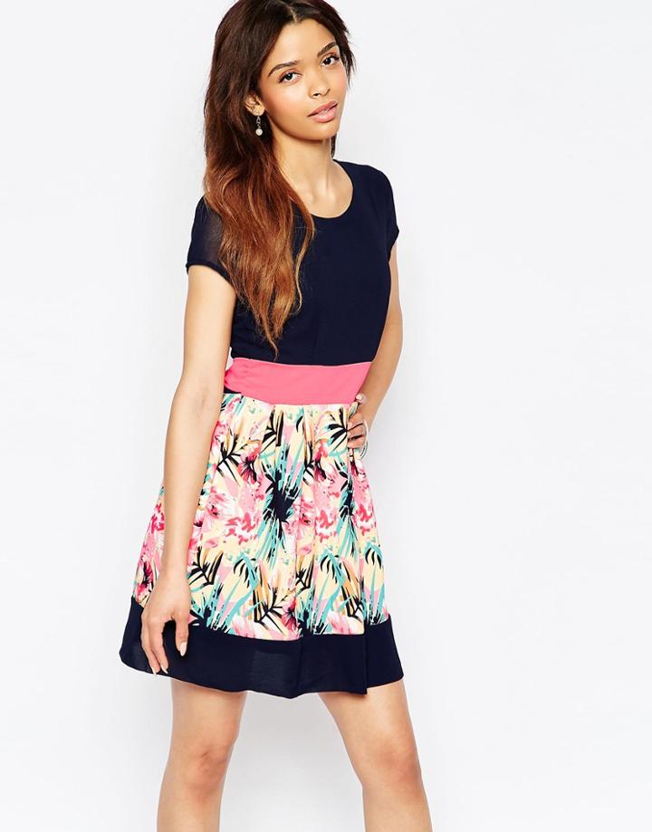 Wal G Dress With Floral Printed Skirt - Floral