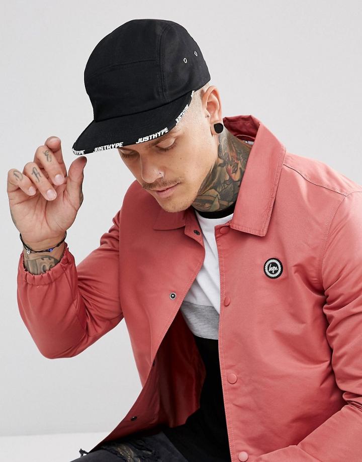 Hype 5 Panel Cap In Black With Logo Trim - Black