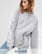 Reclaimed Vintage Oversized Hoodie With Sleeve Ruffle In Mesh - Gray